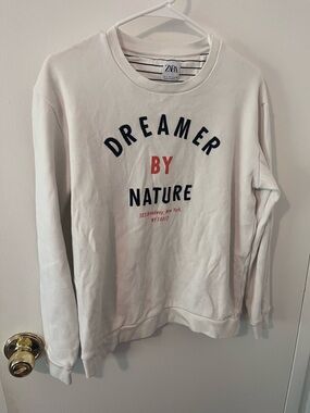Zara Men’s Dreamer By Nature Graphic Long Sleeve Thermal Tee White Size Large